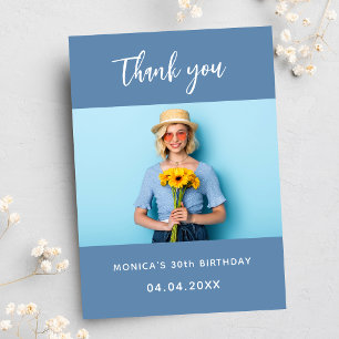 Tarjeta De Agradecimiento Fotos azul polvorientas de cumpleaños simple elega