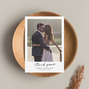 Tarjeta De Agradecimiento Fotos Bodas con letras de mano modernas