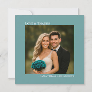 Tarjeta De Agradecimiento Fotos cuadradas de boda minimalista azul verde con