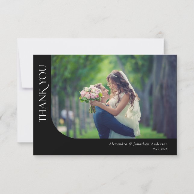 Tarjeta De Agradecimiento Fotos Curvas Modernas Simples Bodas Gracias (Anverso)