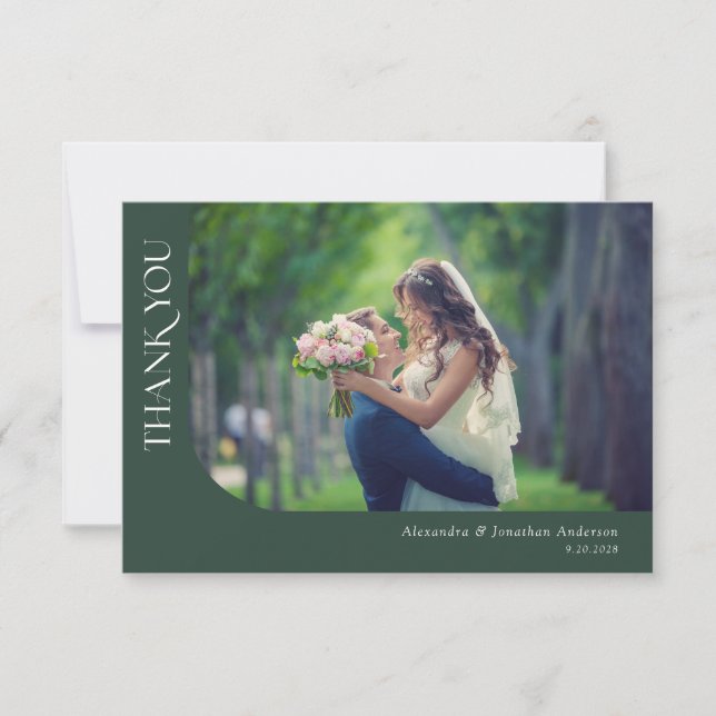 Tarjeta De Agradecimiento Fotos Curvas Modernas Simples Bodas Gracias (Anverso)