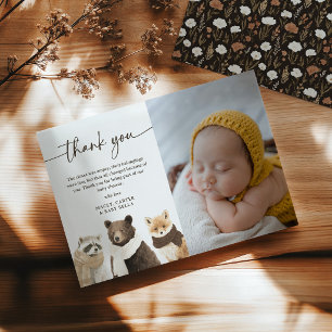 Tarjeta De Agradecimiento Fotos de Animales de Bosque Invernal para Baby Sho