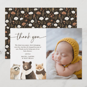 Tarjeta De Agradecimiento Fotos de Animales de Bosque Invernal para Baby Sho