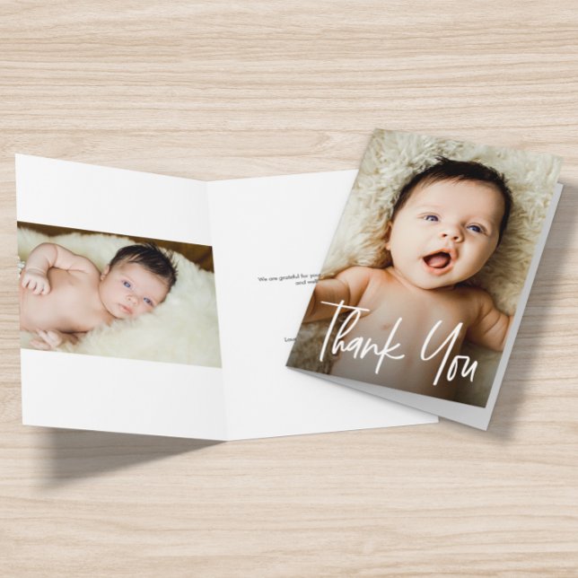 Tarjeta De Agradecimiento Fotos de Baby Shower de Personalizado de guiones m (Baby shower thank you 2 photos Folded card.)