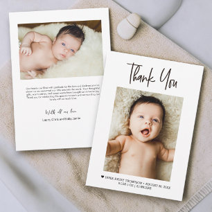 Tarjeta De Agradecimiento Fotos de bebé con lettering moderno Estadísticas d