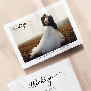 Tarjeta De Agradecimiento Fotos de boda con guión simple y corazón