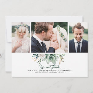 Tarjeta De Agradecimiento Fotos de boda con suculentas y rosa blanca