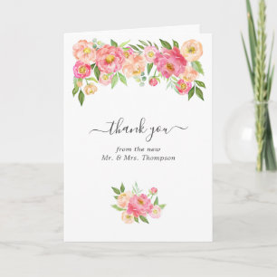 Tarjeta De Agradecimiento Fotos de boda de peonías acuarela rosa pastel