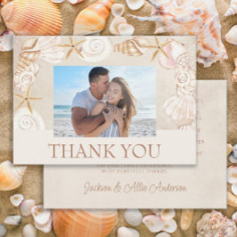 Tarjeta De Agradecimiento Fotos de boda en la playa con conchas de mar y are
