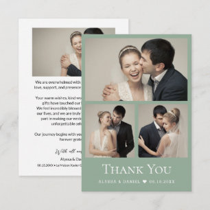Tarjeta De Agradecimiento Fotos de Boda Modernas Minimalistas Verde Salvia