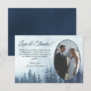 Tarjeta De Agradecimiento Fotos de boda rústicas de pino de montaña azul