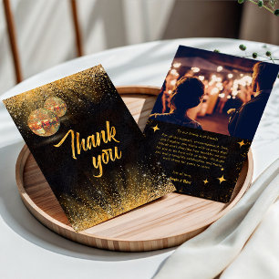 Tarjeta De Agradecimiento Fotos de Bodas con Bolas de Disco Brillantes de Or