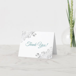 Tarjeta De Agradecimiento Fotos de Bodas elegantes en blanco y Verde azulado