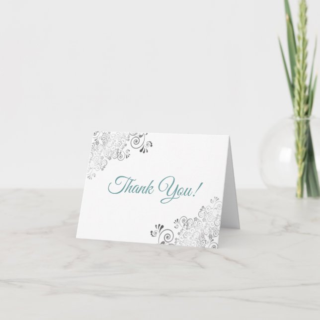 Tarjeta De Agradecimiento Fotos de Bodas elegantes en blanco y Verde azulado (Anverso)