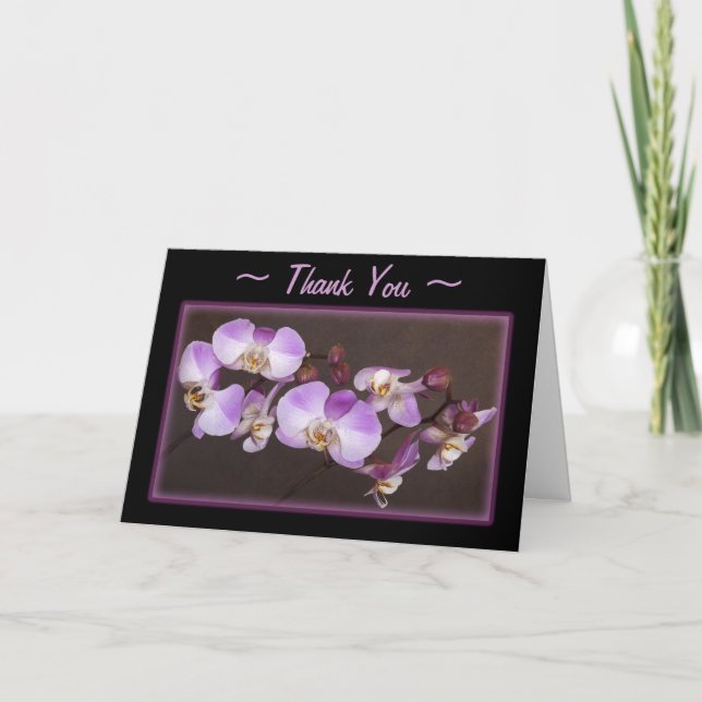 Tarjeta De Agradecimiento Fotos de cierre de orquídeas blancas y violetas (Anverso)