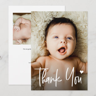 Tarjeta De Agradecimiento Fotos de Corazón de Letra a Mano Moderna 2 Baby Sh