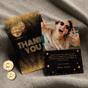 Tarjeta De Agradecimiento Fotos de cumpleaños con bolas de discoteca glitter