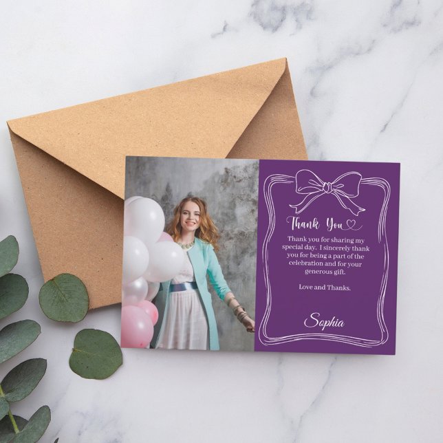 Tarjeta De Agradecimiento Fotos de cumpleaños con púrpura de arco escrito a  (Subido por el creador)