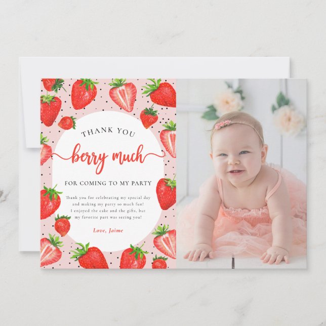 Tarjeta De Agradecimiento Fotos de cumpleaños de fresa gracias a Berry mucho (Anverso)