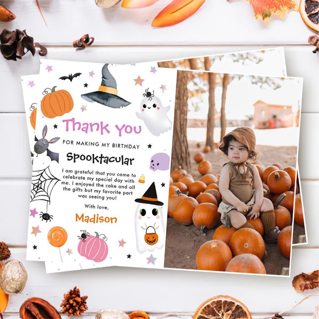 Tarjeta De Agradecimiento Fotos de cumpleaños de Halloween Cute Ghost (Subido por el creador)