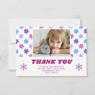 Tarjeta De Agradecimiento Fotos de flores de purpurina coloridas para cumple