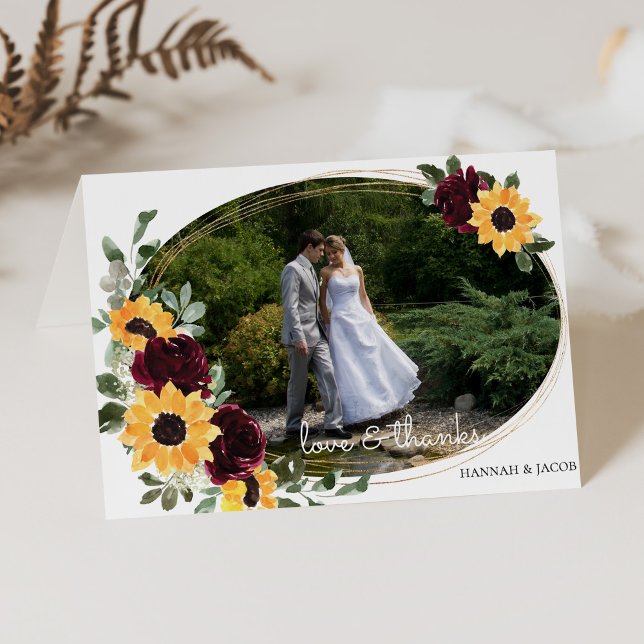 Tarjeta De Agradecimiento Fotos de girasol y Rosas de Boda Rústico Gracias (Subido por el creador)