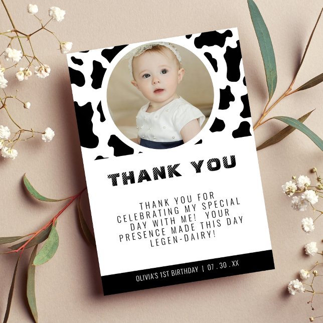 Tarjeta De Agradecimiento Fotos de impresión de vaca Cumpleaños (Cow Print Photo Birthday Thank You Card)