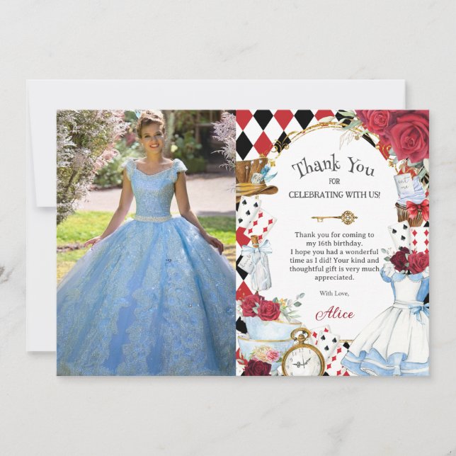 Tarjeta De Agradecimiento Fotos de la fiesta de té de cumpleaños de las rosa (Anverso)