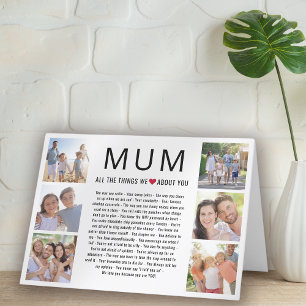 Tarjeta De Agradecimiento Fotos de mamá cosas que amamos por ti Día de la Ma