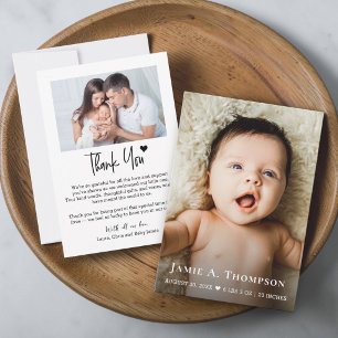 Tarjeta De Agradecimiento Fotos de nombre personalizado moderno para baby sh
