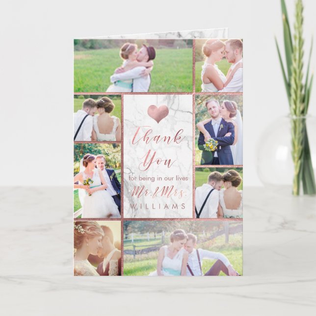 Tarjeta De Agradecimiento Fotos de PixDezines Faux Rosa Gold Gracias/Marble (Anverso)