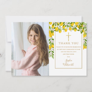 Tarjeta De Agradecimiento Fotos de Primera Comunión con limones floreciendo