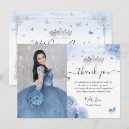 Tarjeta De Agradecimiento Fotos de Quinceañera de Cumpleaños en Azul Bebé Cl