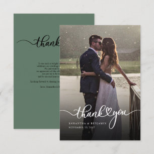 Tarjeta De Agradecimiento Fotos de recién casados modernos con carta a mano 