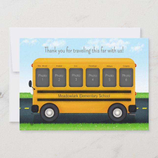 Tarjeta De Agradecimiento Fotos del autobús escolar personalizado de 6 amigo (Anverso)