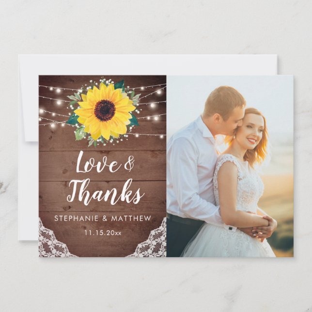 Tarjeta De Agradecimiento Fotos del Boda floral blanca de girasoles rusos (Anverso)