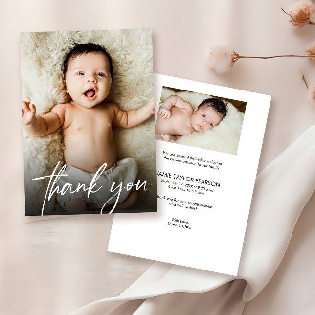 Tarjeta De Agradecimiento Fotos del Personalizado del bebé Manejo moderno (Simple Text overlay Thank you photo baby card)