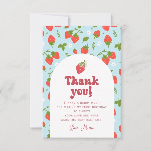 Tarjeta De Agradecimiento Fotos del primer cumpleaños de Strawberry Berry (Anverso)