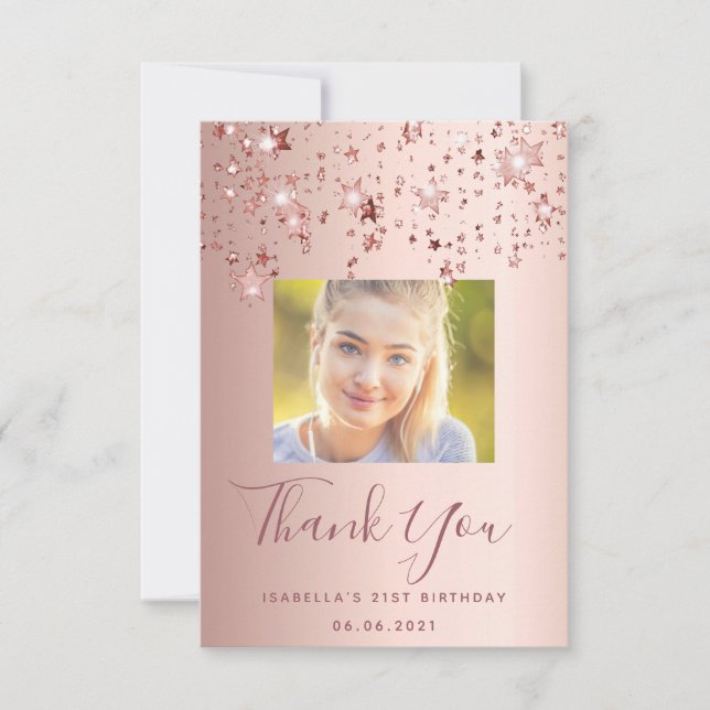 Tarjeta De Agradecimiento Fotos del rosa de foto del personalizado de cumple (Anverso)
