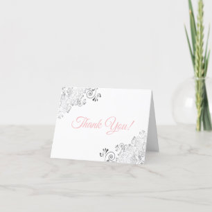 Tarjeta De Agradecimiento Fotos elegantes de Boda blanco y rosa