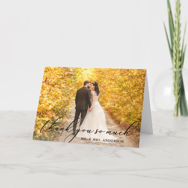 Tarjeta De Agradecimiento Fotos Elegantes y Hermosas Calligrafías Boda Fold (Anverso)