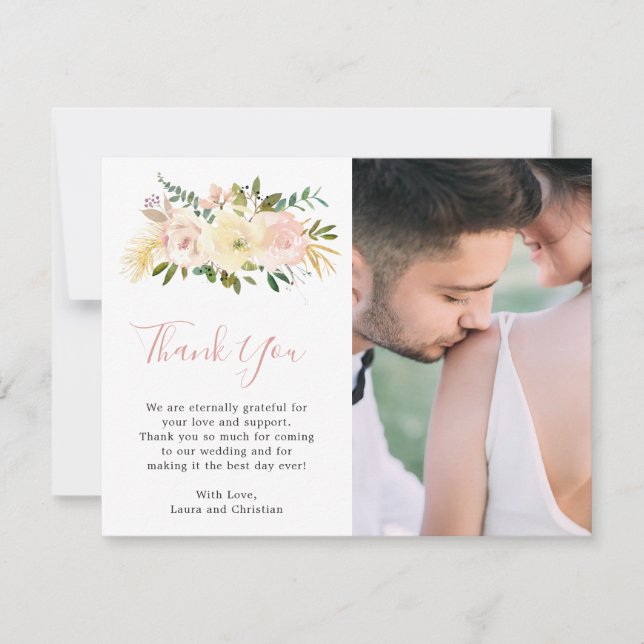 Tarjeta De Agradecimiento Fotos florales rosas de Rubor Elegante Boda (Anverso)