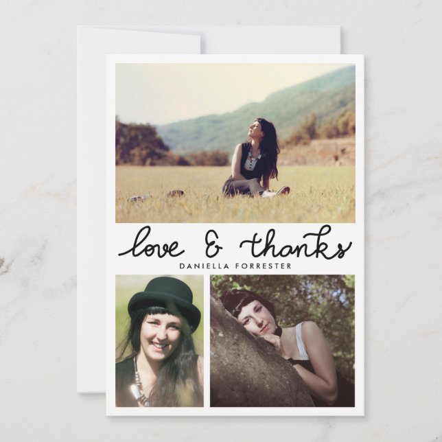 Tarjeta De Agradecimiento Fotos graduadas lindas de la escritura tres del (Anverso)