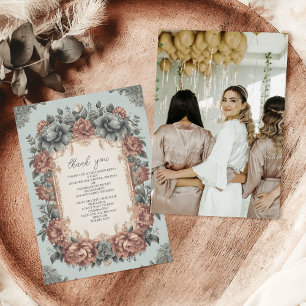 Tarjeta De Agradecimiento Fotos Lluvia de Novia Art Nouveau Azul Polvoriento