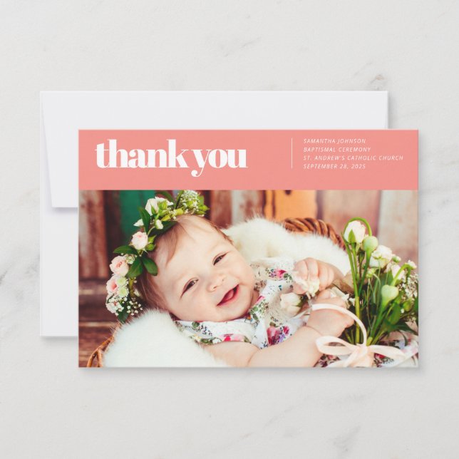 Tarjeta De Agradecimiento Fotos modernas y simples bautismal Gracias (Anverso)