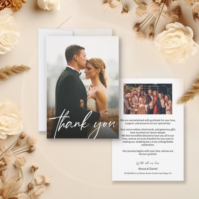 Tarjeta De Agradecimiento Fotos Múltiples de boda personalizada moderna (Wedding guest photos on thank you cards)