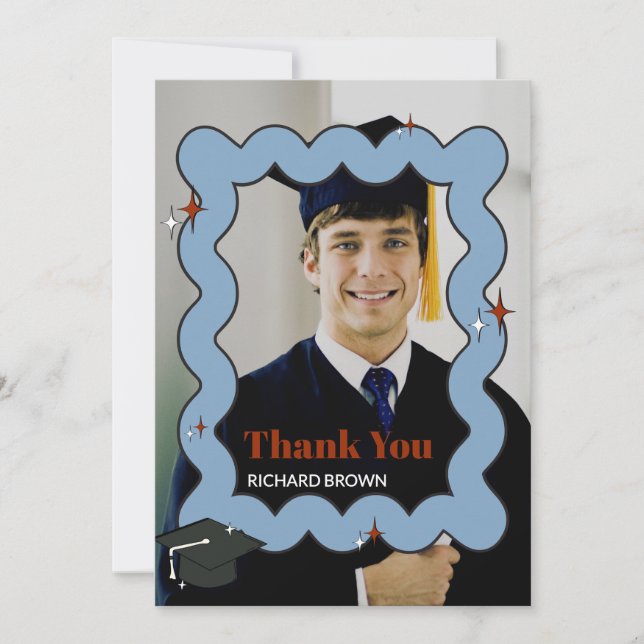 Tarjeta De Agradecimiento Fotos onduladas retro azul claro (Anverso)