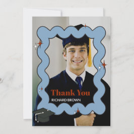 Tarjeta De Agradecimiento Fotos onduladas retro azul claro