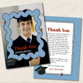 Tarjeta De Agradecimiento Fotos onduladas retro azul claro