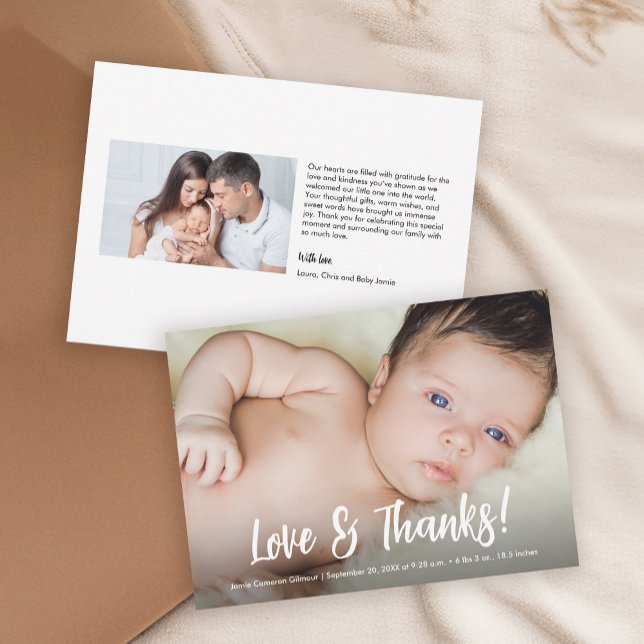 Tarjeta De Agradecimiento Fotos Personalizados modernas: Amar y agradecer a  (Standard baby shower thank you card size photo card.)